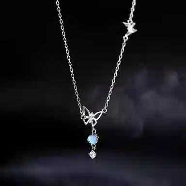 【S925银 好运福蝶】 七好美银 双蝴蝶 精致轻奢时尚优雅温柔森系小清新 简约小众高级感设计 日常约会通勤百搭 琉璃 项链 女款