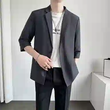 韩版潮流七分袖夏季薄款休闲轻熟痞帅风西装 男款