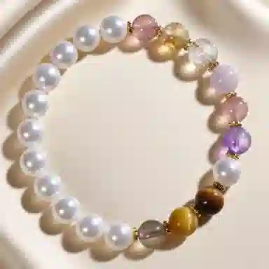 千叶珠宝 「虹霓叠彩金珠缀珍」多宝小众设计款轻奢高级感优雅简约独特大气精致百搭#好运天然 白水晶 手串 男女同款情侣款