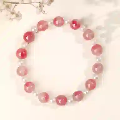 千叶珠宝 粉樱叠韵双色叠戴学生党职场开运首饰#好运天然 粉水晶 手串 桃花淡水珍珠手链轻奢小众高级感手饰 女友闺蜜礼物 女款