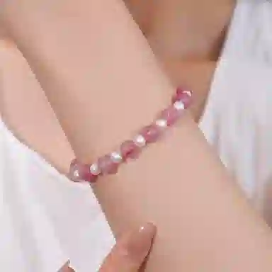 千叶珠宝 粉樱叠韵双色叠戴学生党职场开运首饰#好运天然 粉水晶 手串 桃花淡水珍珠手链轻奢小众高级感手饰 女友闺蜜礼物 女款