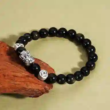 路易佳妮 复古潮酷高级感貔貅手饰天然 黑曜石 手串 男女同款情侣款