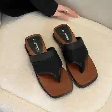 龙之舞 时尚方头夹脚仙女风百搭休闲 橡胶底人字拖鞋 女