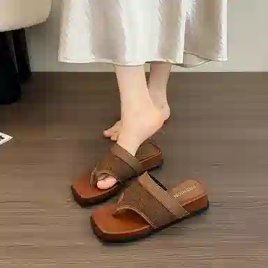 龙之舞 时尚方头夹脚仙女风百搭休闲 橡胶底人字拖鞋 女