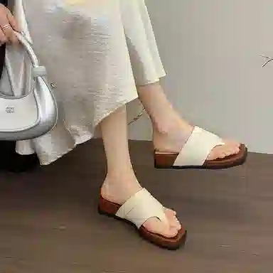 龙之舞 时尚方头夹脚仙女风百搭休闲 橡胶底人字拖鞋 女