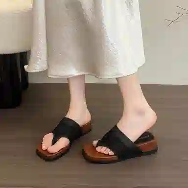 龙之舞 时尚方头夹脚仙女风百搭休闲 橡胶底人字拖鞋 女