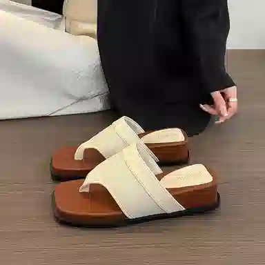 龙之舞 时尚方头夹脚仙女风百搭休闲 橡胶底人字拖鞋 女
