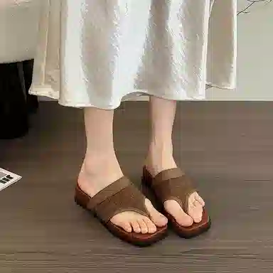龙之舞 时尚方头夹脚仙女风百搭休闲 橡胶底人字拖鞋 女