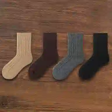 良朴 羊毛加厚黑色纯色简约中筒袜 男款