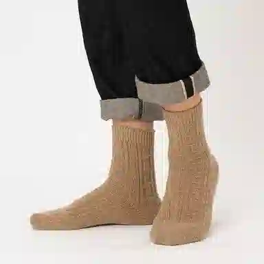 良朴 羊毛加厚黑色纯色简约中筒袜 男款