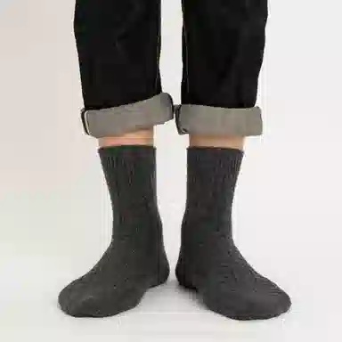 良朴 羊毛加厚黑色纯色简约中筒袜 男款