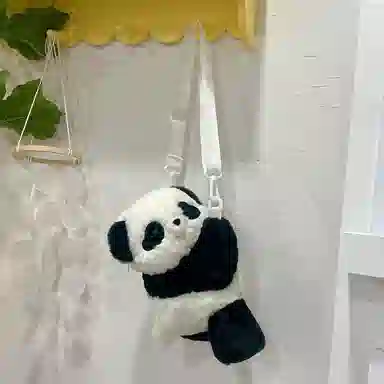 绿野客 小熊猫趴趴包 毛绒斜挎包 个性 女可爱软乎乎耳机背包 玩偶 尼龙  双肩包 黄色
