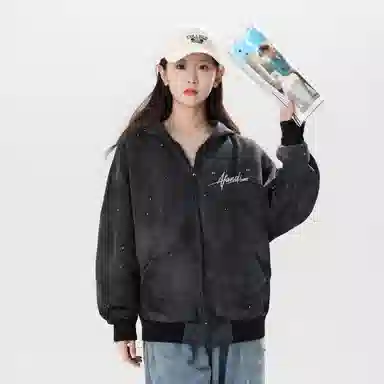 阿凡迪 美式复古高街星空扎染满天星仿刺绣手写签名体印花设计休闲宽松日常运动通勤百搭舒适潮牌重磅拉链外套开衫连帽卫衣 男女同款