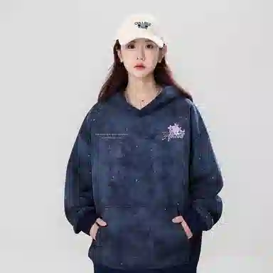 阿凡迪 满天星美式高街复古时尚潮流创意个性简约花卉字母印花宽松日常通勤休闲运动经典百搭长袖氛围感套头连帽卫衣 男女同款