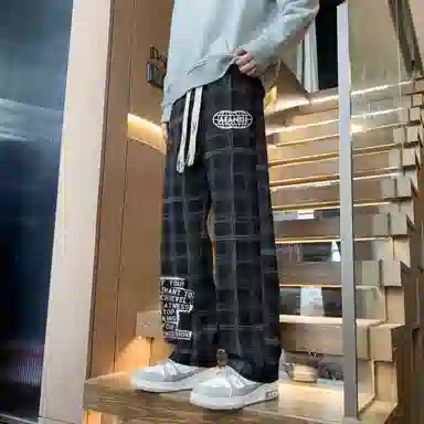 阿凡迪 美式街头复古字母系带垂感舒适阔腿休闲裤 男女同款