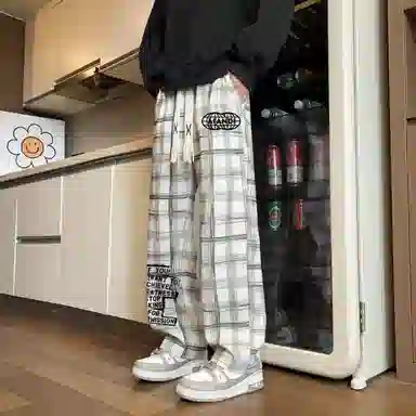 阿凡迪 美式街头复古字母系带垂感舒适阔腿休闲裤 男女同款
