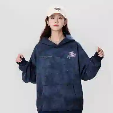 阿凡迪 满天星美式高街复古时尚潮流创意个性简约花卉字母印花宽松日常通勤休闲运动经典百搭长袖氛围感套头连帽卫衣 男女同款