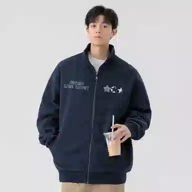 阿凡迪 美式高街复古时尚潮流创意个性字母星星印花日常通勤休闲运动经典百搭长袖氛围感学院风纯色开衫外套卫衣 男女同款