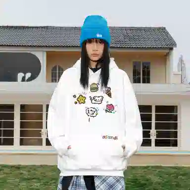 阿凡迪 校园童趣【重磅华棉】美式简约基础款卡通动物字母撞色仿刺绣高级感印花高街个性潮流百搭通勤无性别宽松连帽卫衣 男女同款