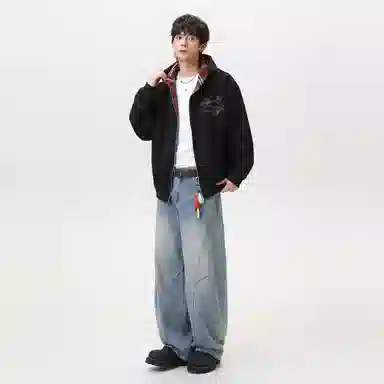 阿凡迪 美式高街复古格子重磅双面穿拼接潮牌嘻哈高级感设计时尚百搭宽松休闲舒适长袖廓形外套情侣连帽开衫卫衣 男女同款