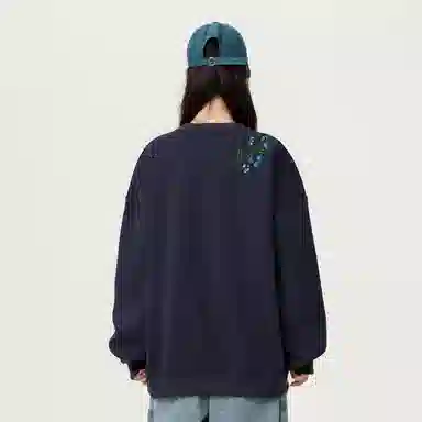 阿凡迪 美式高街植物花卉品牌花体字母嵌入式设计印花学院风百搭纯色无性别主义宽松痞帅上衣小清新打底内搭氛围圆领卫衣 男女同款