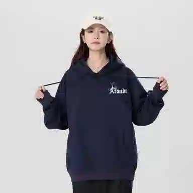 阿凡迪 美式高街复古时尚潮流简约字母个性创意闪电印花宽松日常通勤休闲运动经典百搭长袖氛围感学院风套头连帽卫衣 男女同款