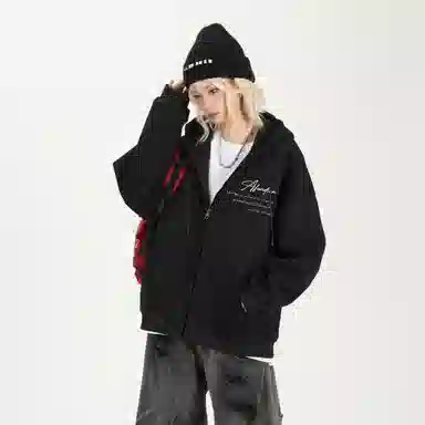 阿凡迪 【华棉重磅】美式高街简约品牌签名字母高级感纯色基础校园风学生街头百搭休闲通勤无性别主义潮流开衫拉链外套连帽卫衣 男女同款