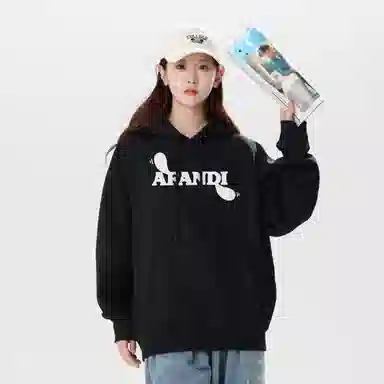阿凡迪 美式高街潮流创意设计小猫咪探头品牌字母涂鸦个性猫耳印花重磅落肩宽松舒适连帽套头日常通勤经典百搭长袖卫衣 男女同款