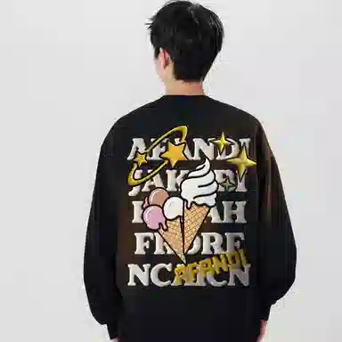 阿凡迪 仿刺绣美式复古高街时尚潮流创意冰淇淋星星设计简约字母纯色宽松日常休闲运动学生党通勤经典百搭长袖氛围感圆领卫衣 男女同款
