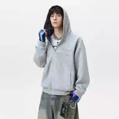 阿凡迪 潮流重磅双面艺术字母印花穿美式格子拼接潮牌嘻哈高街高级感设计时尚百搭宽松休闲舒适长袖廓形外套情侣连帽开衫卫衣 男女同款