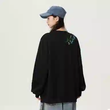阿凡迪 美式高街植物花卉品牌花体字母嵌入式设计印花学院风百搭纯色无性别主义宽松痞帅上衣小清新打底内搭氛围圆领卫衣 男女同款