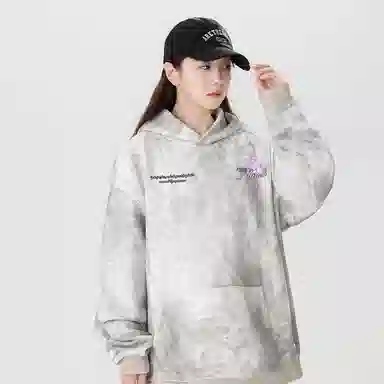 阿凡迪 满天星美式高街复古时尚潮流创意个性简约花卉字母印花宽松日常通勤休闲运动经典百搭长袖氛围感套头连帽卫衣 男女同款