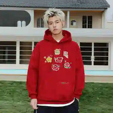 阿凡迪 校园童趣【重磅华棉】美式简约基础款卡通动物字母撞色仿刺绣高级感印花高街个性潮流百搭通勤无性别宽松连帽卫衣 男女同款