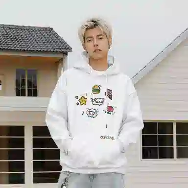 阿凡迪 校园童趣【重磅华棉】美式简约基础款卡通动物字母撞色仿刺绣高级感印花高街个性潮流百搭通勤无性别宽松连帽卫衣 男女同款