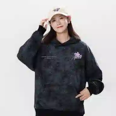 阿凡迪 满天星美式高街复古时尚潮流创意个性简约花卉字母印花宽松日常通勤休闲运动经典百搭长袖氛围感套头连帽卫衣 男女同款