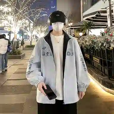 阿凡迪 美式高街复古潮牌品牌字母袖子印花设计极简通勤学院风拼接翻领休闲运动街头日常百搭舒适宽松夹克外套 男女同款