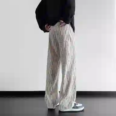 阿凡迪 扎染美式复古手绘星星涂鸦字母系带抽绳裤子高街户外运动裤日常通勤百搭微喇情侣装长裤宽松柔软垂感舒适阔腿潮流休闲裤 男女同款