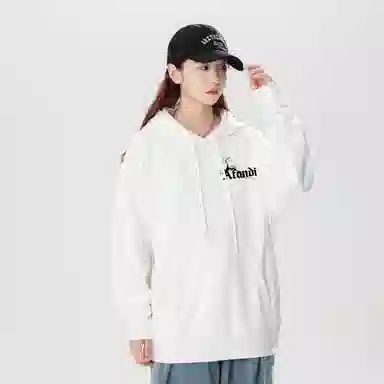 阿凡迪 美式高街复古时尚潮流简约字母个性创意闪电印花宽松日常通勤休闲运动经典百搭长袖氛围感学院风套头连帽卫衣 男女同款