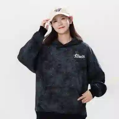 阿凡迪 满天星美式高街复古时尚潮流简约字母个性创意闪电印花宽松日常通勤休闲运动经典百搭长袖氛围感套头连帽卫衣 男女同款