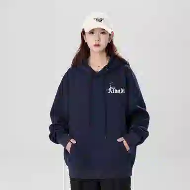 阿凡迪 美式高街复古时尚潮流简约字母个性创意闪电印花宽松日常通勤休闲运动经典百搭长袖氛围感学院风套头连帽卫衣 男女同款