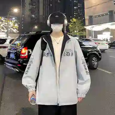 阿凡迪 美式高街复古潮牌品牌字母袖子印花设计极简通勤学院风拼接翻领休闲运动街头日常百搭舒适宽松夹克外套 男女同款