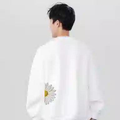阿凡迪 仿刺绣重磅美式复古高街时尚潮流创意手写签名体小雏菊印花纯色宽松日常通勤休闲运动经典百搭长袖氛围感圆领卫衣 男女同款