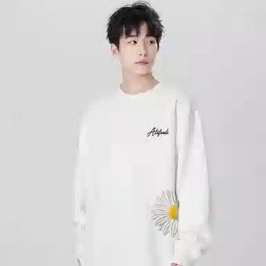 阿凡迪 仿刺绣重磅美式复古高街时尚潮流创意手写签名体小雏菊印花纯色宽松日常通勤休闲运动经典百搭长袖氛围感圆领卫衣 男女同款