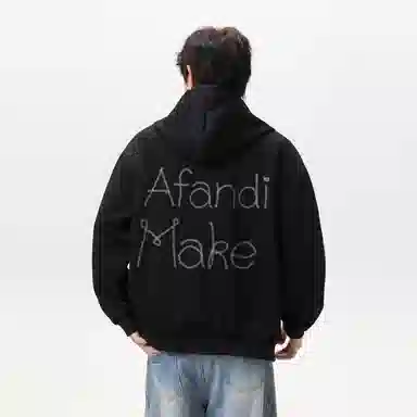 阿凡迪 潮流重磅双面艺术字母印花穿美式格子拼接潮牌嘻哈高街高级感设计时尚百搭宽松休闲舒适长袖廓形外套情侣连帽开衫卫衣 男女同款