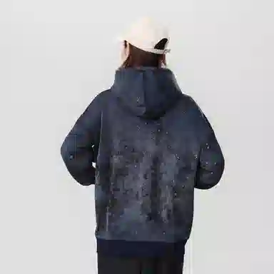 阿凡迪 美式复古高街星空扎染满天星仿刺绣手写签名体印花设计休闲宽松日常运动通勤百搭舒适潮牌重磅拉链外套开衫连帽卫衣 男女同款