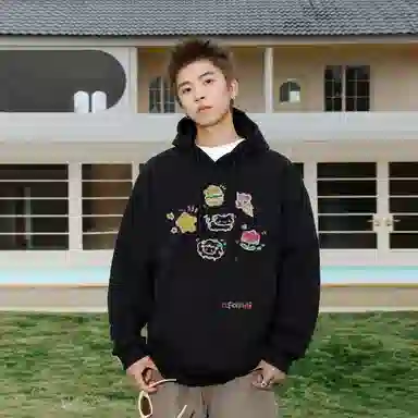 阿凡迪 校园童趣【重磅华棉】美式简约基础款卡通动物字母撞色仿刺绣高级感印花高街个性潮流百搭通勤无性别宽松连帽卫衣 男女同款