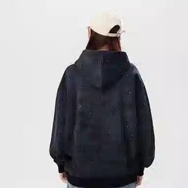 阿凡迪 满天星仿刺绣美式高街复古时尚潮流个性创意简约签名体胸口印花宽松日常通勤休闲运动经典百搭长袖氛围感套头连帽卫衣 男女同款