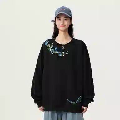 阿凡迪 美式高街植物花卉品牌花体字母嵌入式设计印花学院风百搭纯色无性别主义宽松痞帅上衣小清新打底内搭氛围圆领卫衣 男女同款