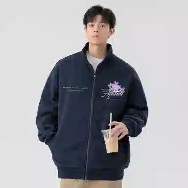 阿凡迪 美式高街复古时尚潮流创意个性简约花卉字母印花日常通勤休闲运动经典百搭长袖氛围感学院风纯色开衫外套卫衣 男女同款
