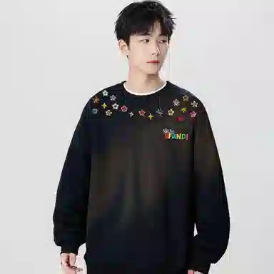阿凡迪 美式高街复古个性仿刺绣多巴胺卡通图案字母印花宽松日常通勤休闲运动经典百搭长袖氛围感学院风套头圆领卫衣 男女同款